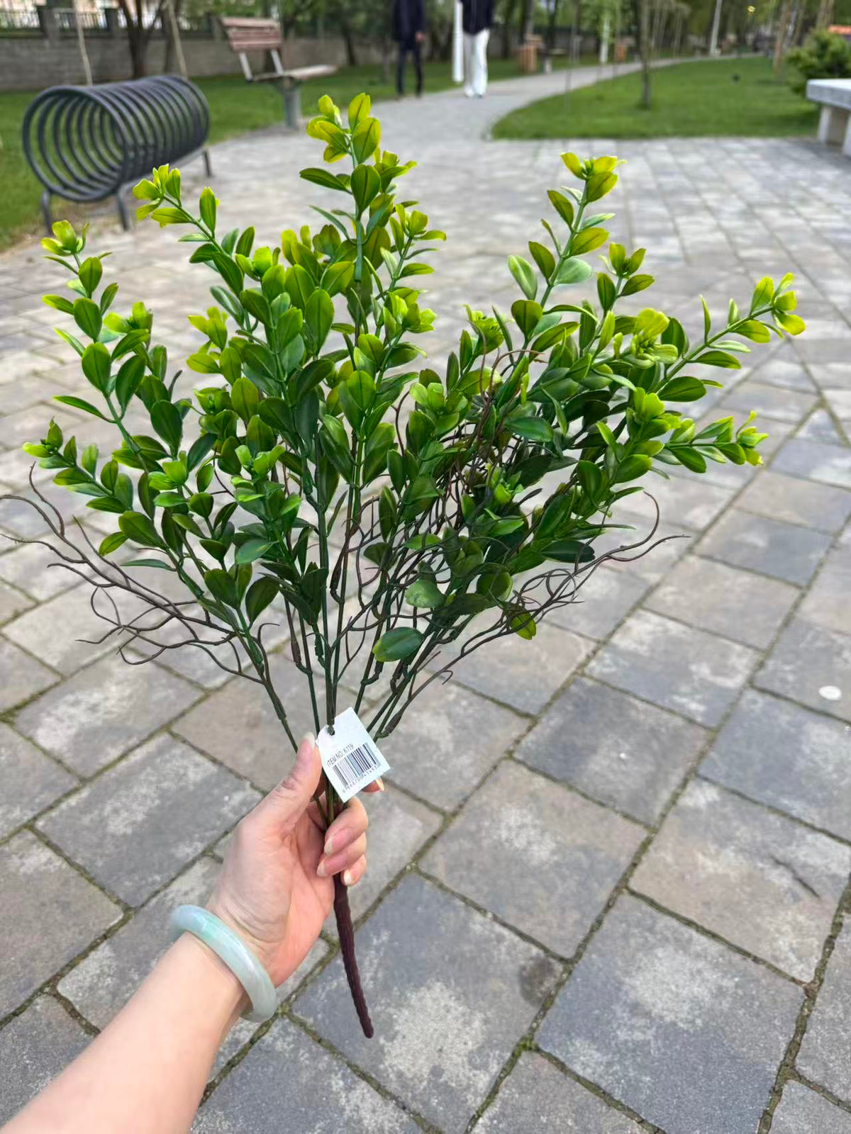 Buchet artificial tip buxus cu varfuri verde deschis, 55 cm, Ruyidecor