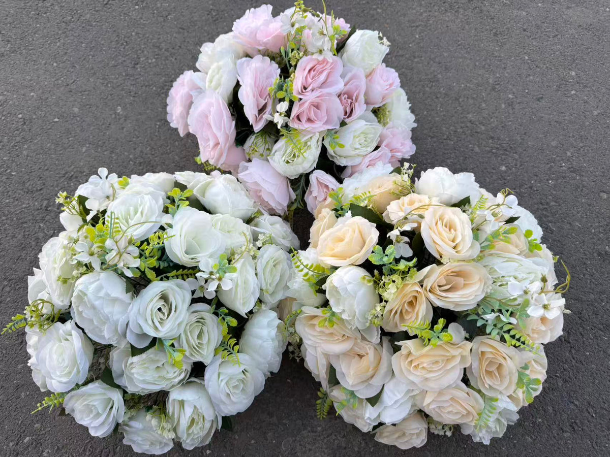 Buchet artificial cu flori și frunze decorative, 36 capete, 45 cm, Ruyidecor