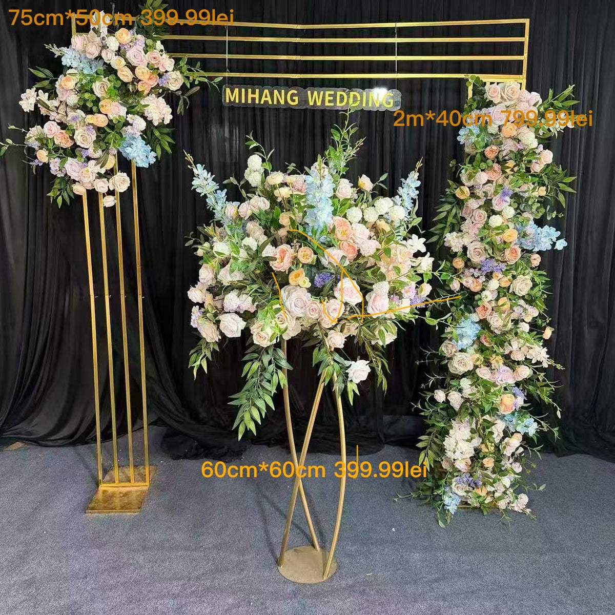 Aranjament floral artificial pentru evenimente, 2 m x 40 cm, diverse culori, 1 bucata, Ruyidecor