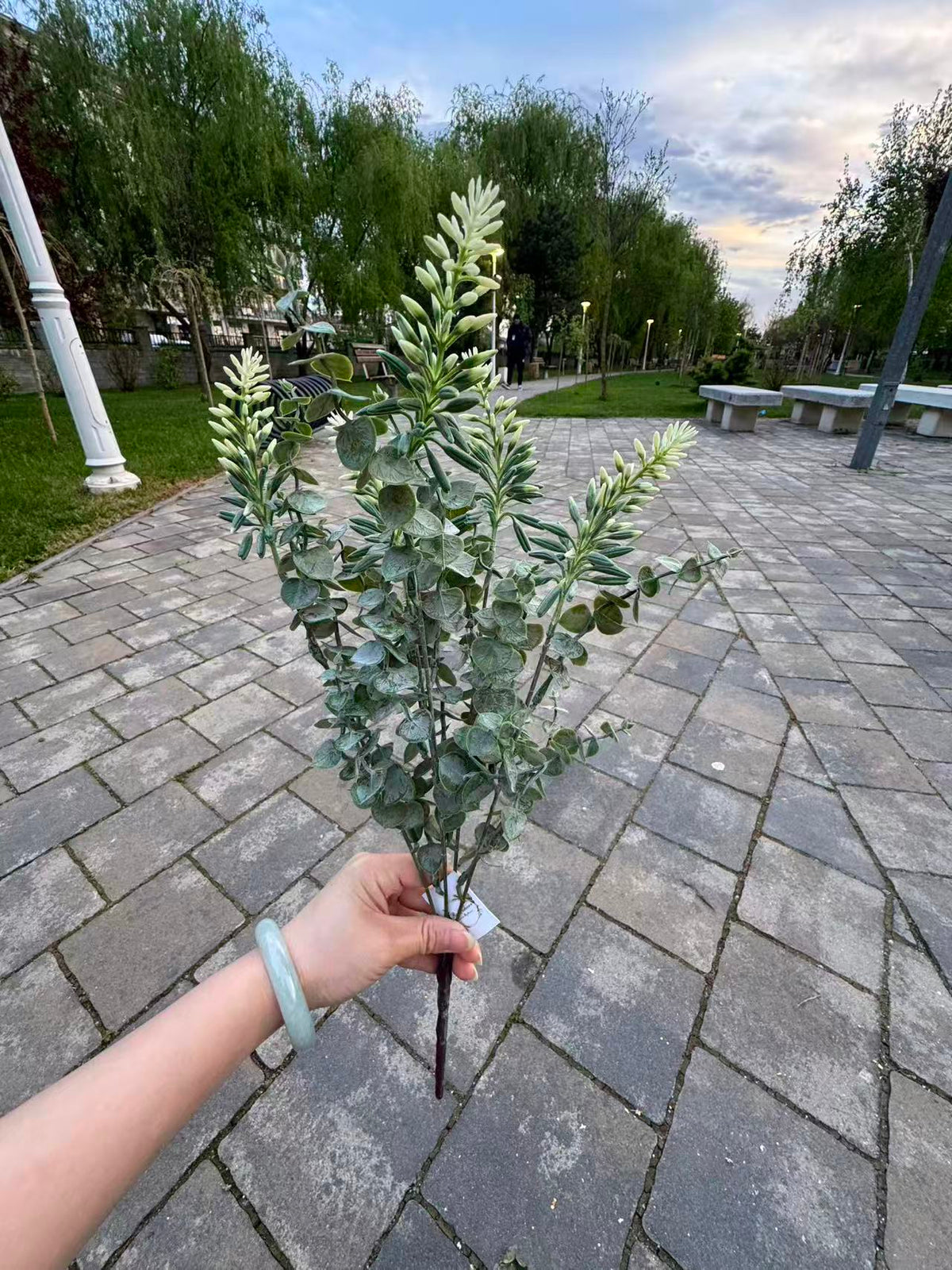 Buchet artificial de eucalipt cu spice dense, 55 cm, verde, Ruyidecor