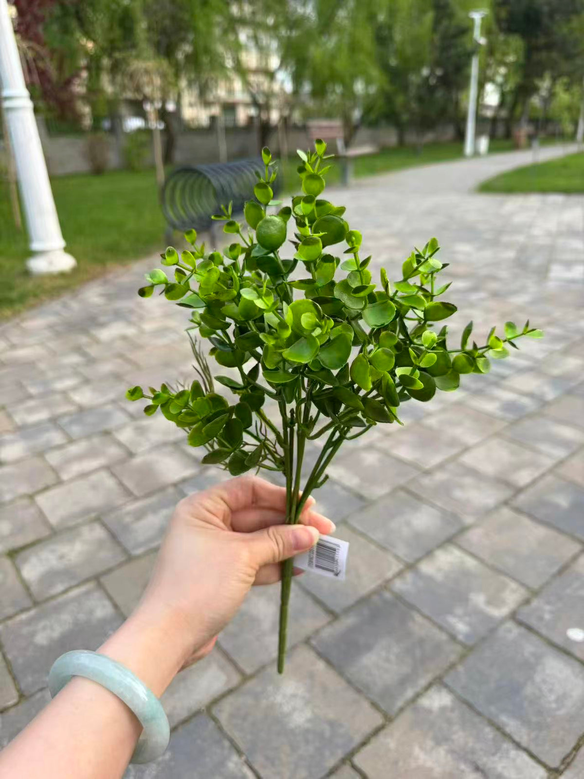 Buchet artificial cu frunze rotunde, 35 cm, verde natural, Ruyidecor