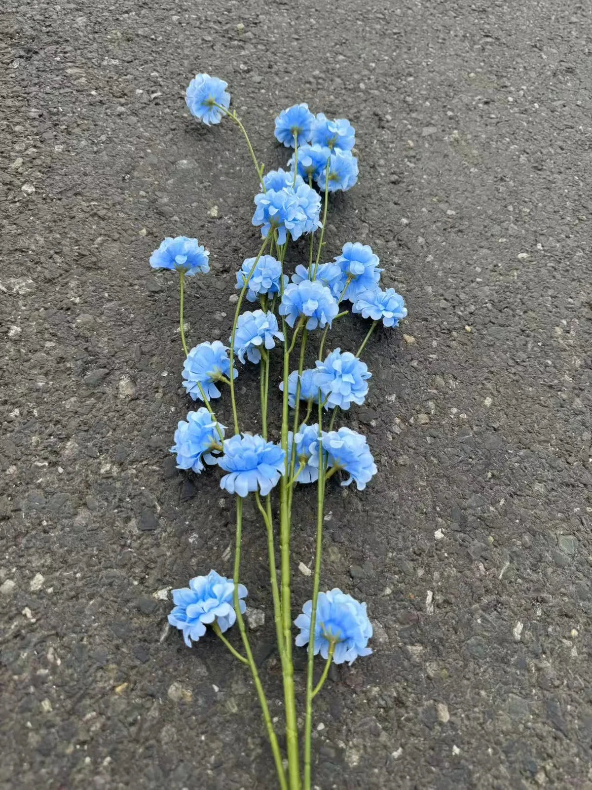 Floare artificiala cu tija, flori pompon, 75 cm, albastru deschis, Ruyidecor