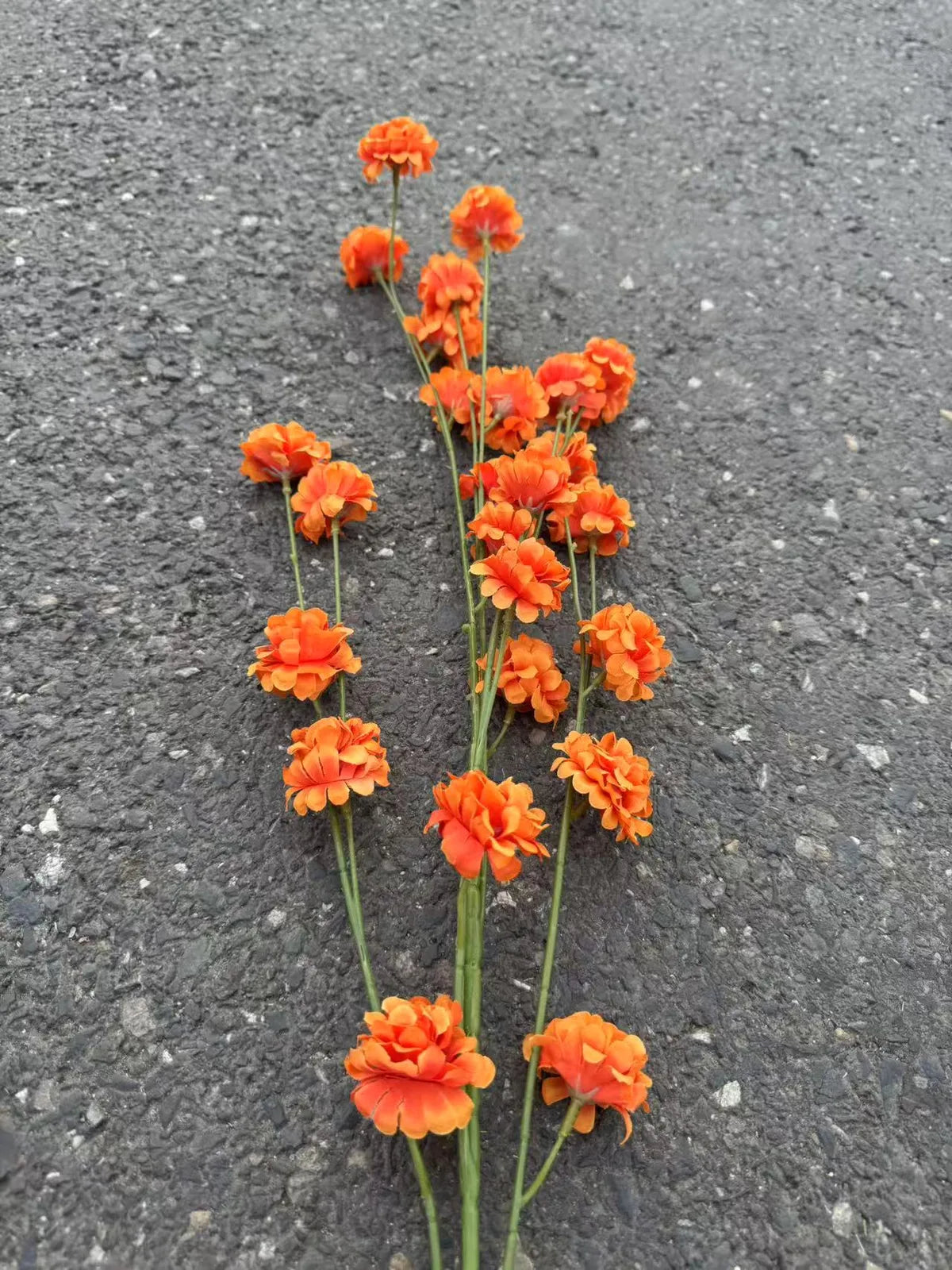 Floare artificiala cu tija, flori pompon, 75 cm, portocaliu, Ruyidecor
