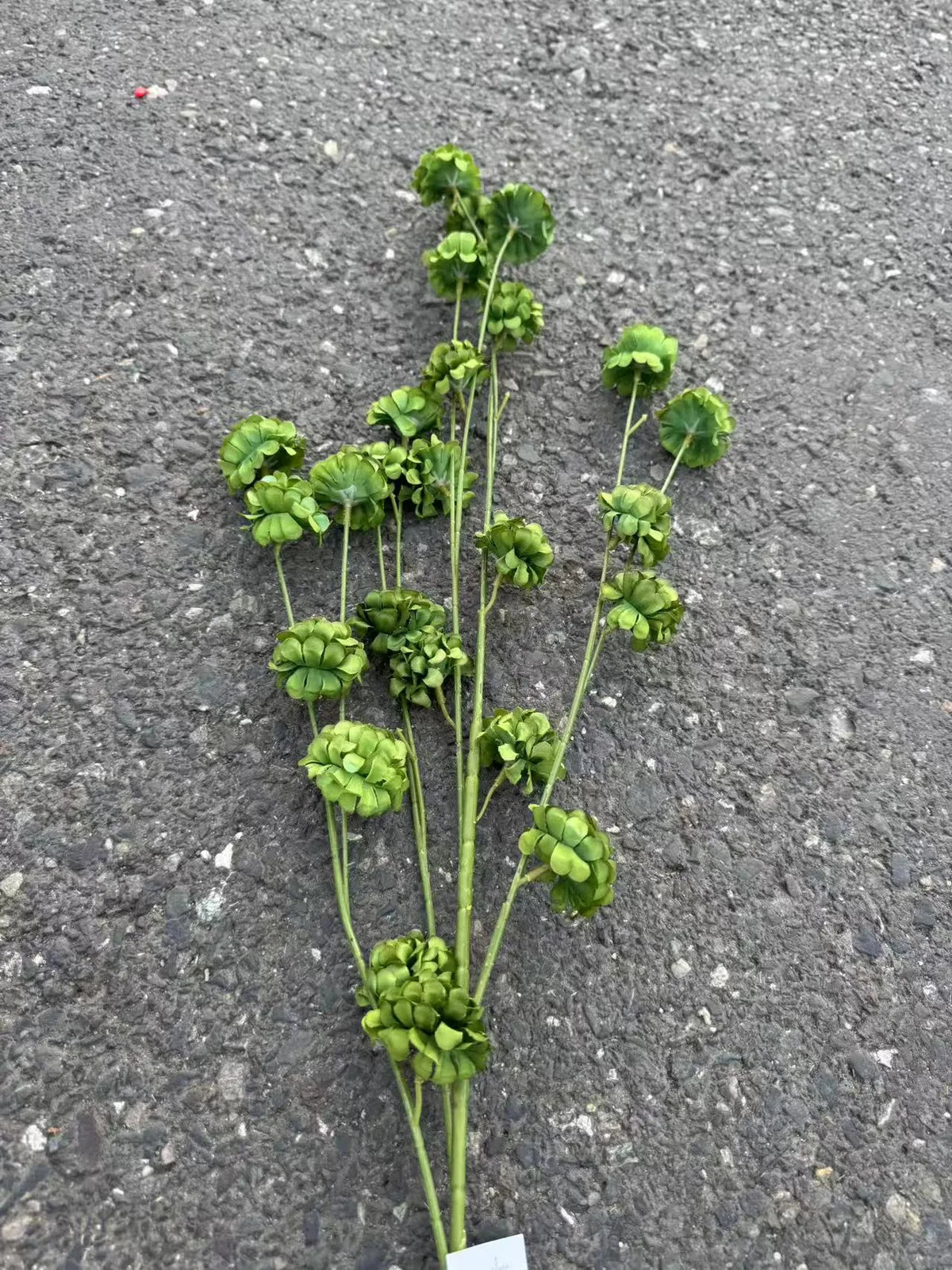 Floare artificiala cu tija, flori pompon, 75 cm, verde inchis, Ruyidecor