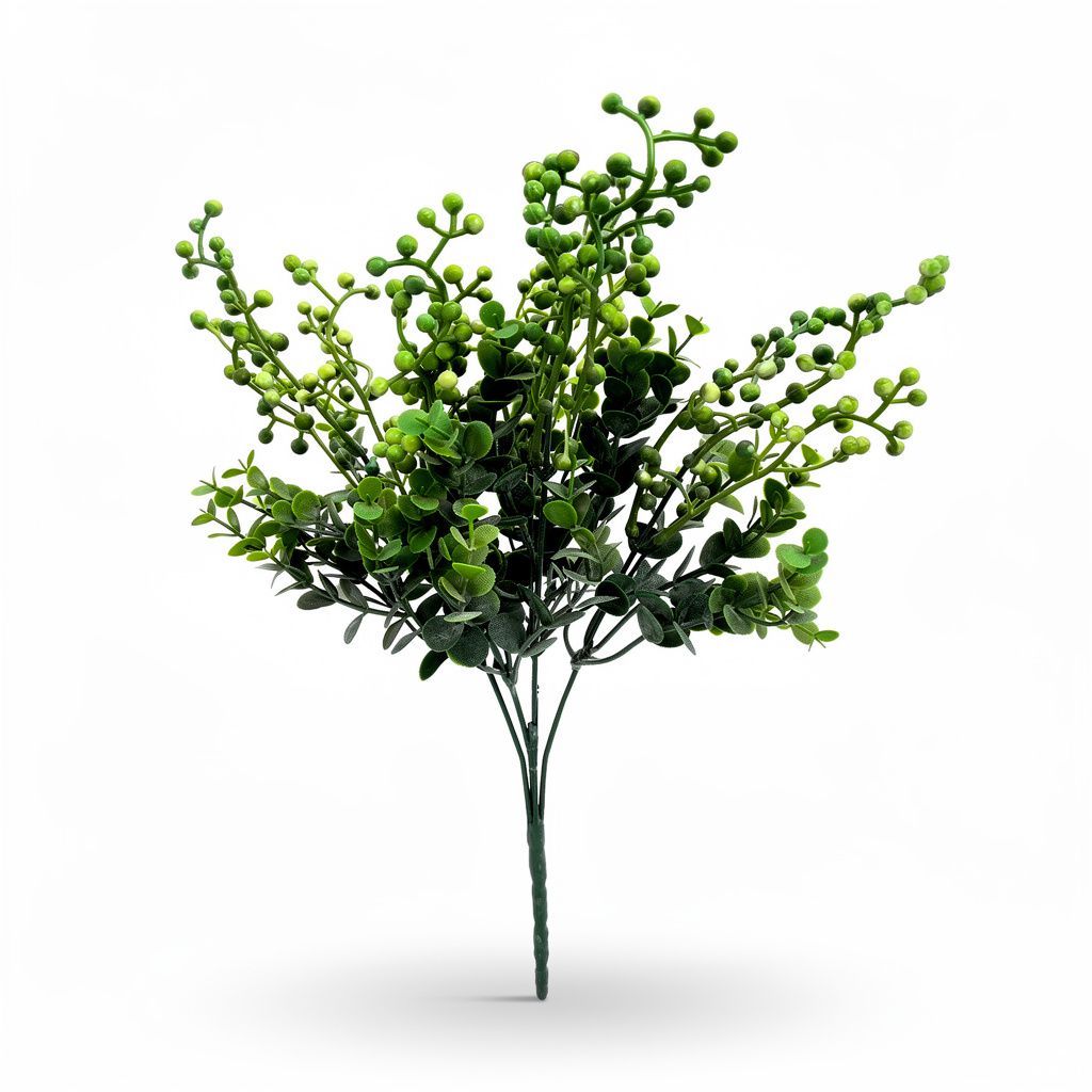 Buchet artificial cu bobite decorative, 40 cm, verde sau portocaliu, Ruyidecor - Verde