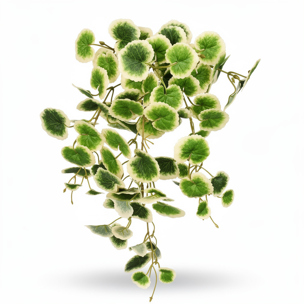 Planta Artificiala Cazatoare cu Frunze Decorative Rotunde, 56x30cm - Verde cu margini albe