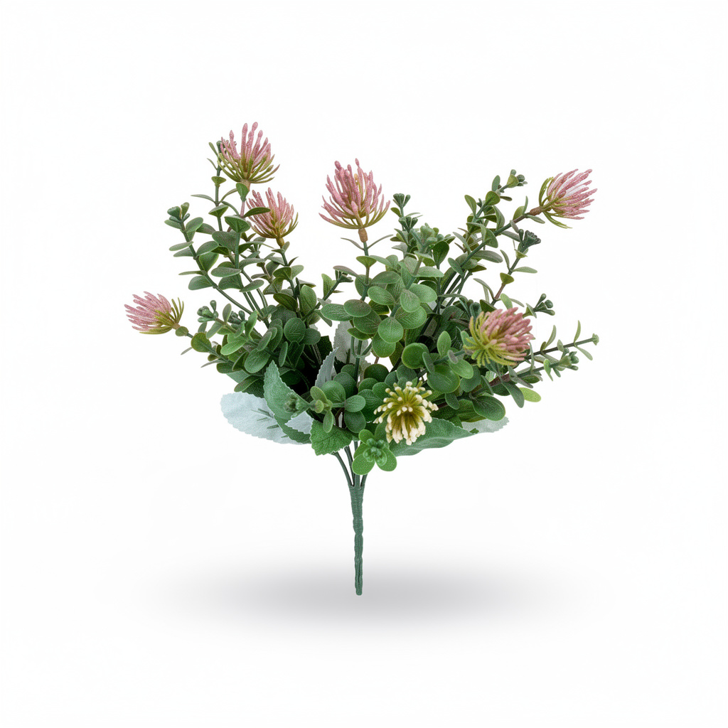 Buchet artificial cu flori tip protea, 45 cm, 3 culori, Ruyidecor - Mov