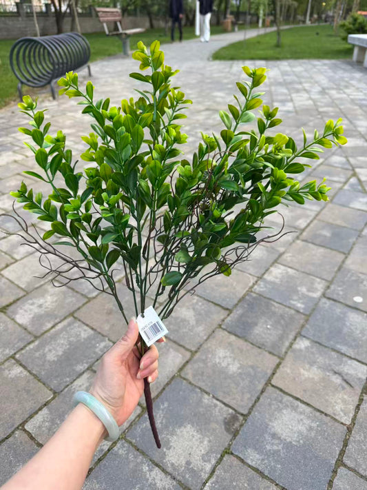 Buchet artificial tip buxus cu varfuri verde deschis, 55 cm, Ruyidecor