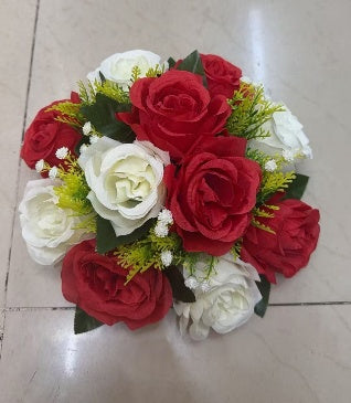 Aranjament floral decorativ cu trandafiri artificiali, 28 x 14 cm, diverse culori