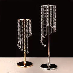 Set 4 suporturi decorative aurii cu cristale suspendate, pentru aranjamente florale elegante, înălțimi 70 cm sau 90 cm (fără flori)