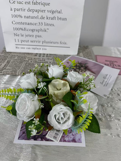 Aranjament floral cu lumânare decorativă, 6 capete, 30 cm, Ruyidecor