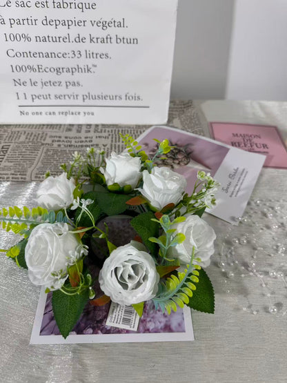 Aranjament floral cu lumânare decorativă, 6 capete, 30 cm, Ruyidecor