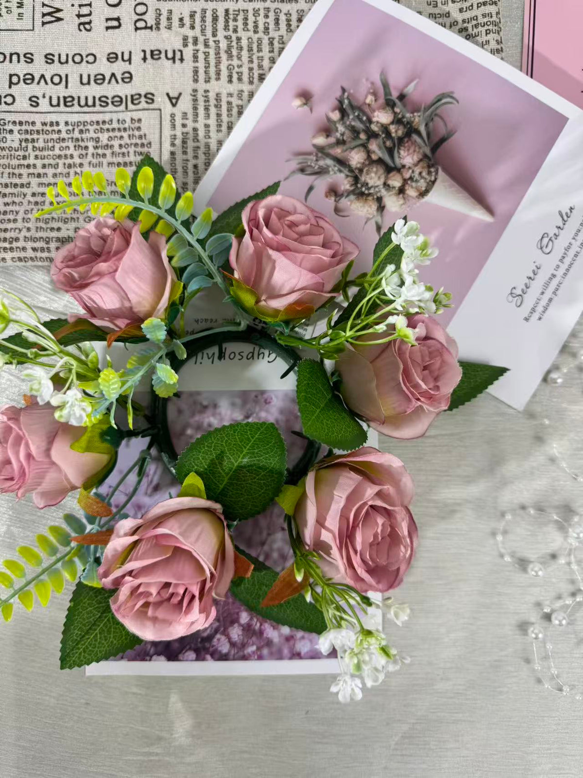 Aranjament floral cu lumânare decorativă, 6 capete, 30 cm, Ruyidecor