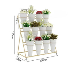 Suport Etajat pentru Ghivece de Flori, cu 12 Compartimente, Metalic, pe Roți, 110x100x50 cm