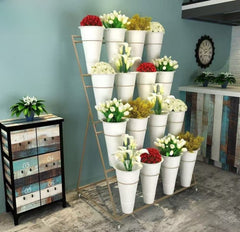 Suport Etajat pentru Ghivece de Flori, 4 Nivele, 16 Compartimente, Metalic cu Roți, 150x100x65 cm
