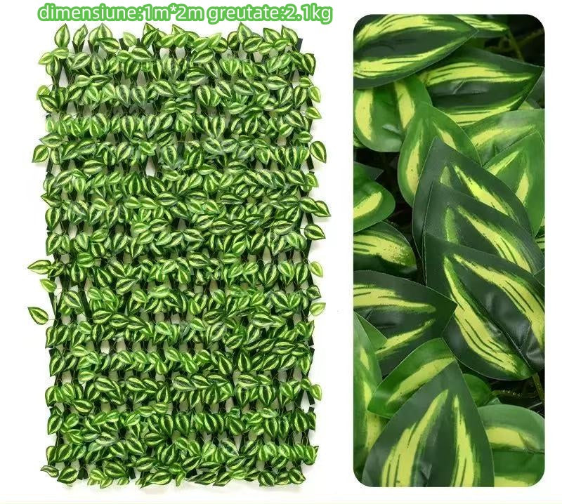 Panou Decorativ cu Frunze Artificiale 1x2m – Gard Verde pentru Interior & Exterior
