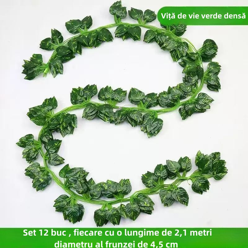 Set de 12 Ghirlande Frunze Artificiale - Lungime Totală 2.4m - Decor Versatil pentru Interior și Exterior