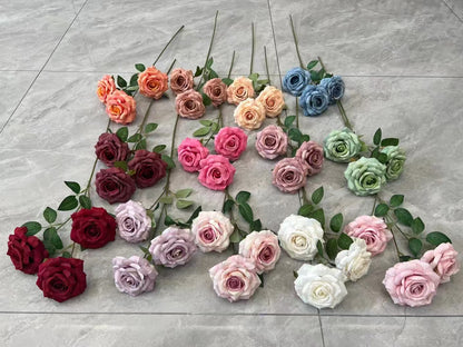 Crenguță Florală Artificială cu 3 Trandafiri 75 cm, Diverse Culori, cu Frunze Decorative, pentru Decor Interior