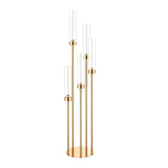 Suport pentru Lumânări, Decor Auriu cu Tuburi Cilindrice din Sticlă, 128 cm Înălțime Max