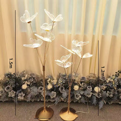 Lampadar Decorativ LED cu Fluturi Luminoși – 1,5 m / 1,2 m, Suport Auriu pentru Nuntă și Evenimente