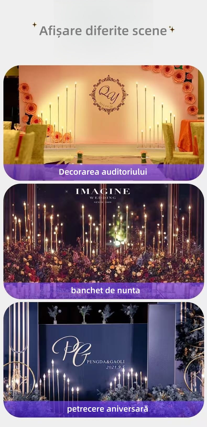 Suport de lumânări cu LED-uri aurii, nou, pentru candelabre, pentru piese centrale de masă