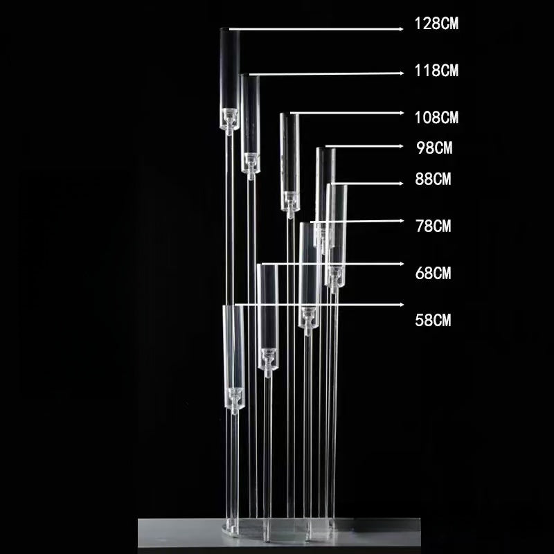 Set 4 buc suport pentru 8 capete lumanari – Înălțime până la 128 cm, Transparent, pentru Lumânări LED, Decor de Nuntă Elegant
