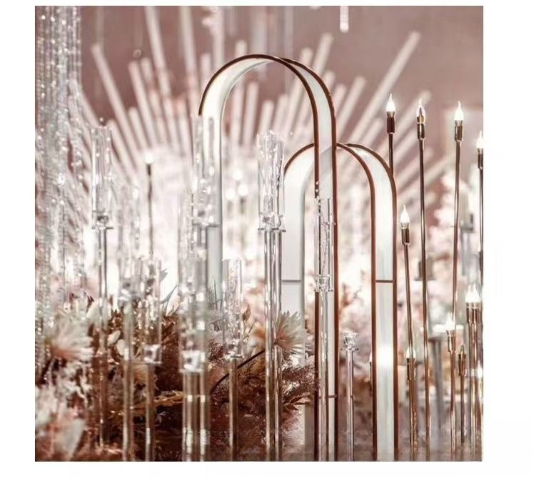 Set 4 buc suport pentru 8 capete lumanari – Înălțime până la 128 cm, Transparent, pentru Lumânări LED, Decor de Nuntă Elegant