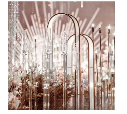 Set 4 buc suport pentru 8 capete lumanari – Înălțime până la 128 cm, Transparent, pentru Lumânări LED, Decor de Nuntă Elegant