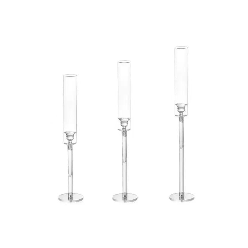 Set 3 Suporturi Cilindrice Acrilice pentru Lumânări, Înălțime până la 55 cm, Decor Elegant Evenimente