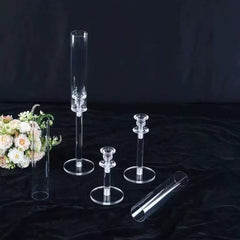 Set 3 Suporturi Cilindrice Acrilice pentru Lumânări, Înălțime până la 55 cm, Decor Elegant Evenimente