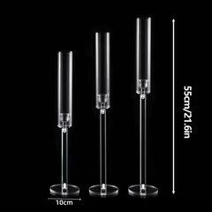 Set 3 Suporturi Cilindrice Acrilice pentru Lumânări, Înălțime până la 55 cm, Decor Elegant Evenimente