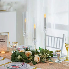 Set 3 Suporturi Cilindrice Acrilice pentru Lumânări, Înălțime până la 55 cm, Decor Elegant Evenimente
