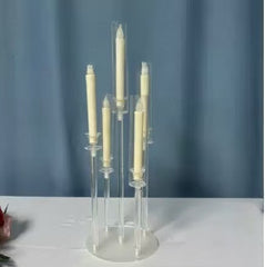 Suport Decorativ Transparent pentru lumanari, 5 capete, Înălțime până la 68 cm, Diametru 22 cm