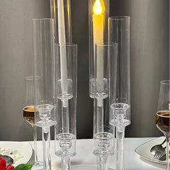 Suport Decorativ Transparent pentru lumanari, 5 capete, Înălțime până la 68 cm, Diametru 22 cm