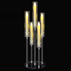 Suport Decorativ Transparent pentru lumanari, 5 capete, Înălțime până la 68 cm, Diametru 22 cm