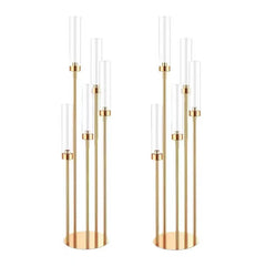 Suport pentru Lumânări, Decor Auriu cu Tuburi Cilindrice din Sticlă, 128 cm Înălțime Max