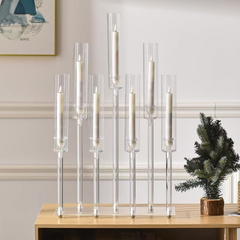 Suport Acrilic 7 Lumânări LED – Transparent, Înălțime până la 67 cm, Bază Stabilă, Decor Elegant pentru Evenimente
