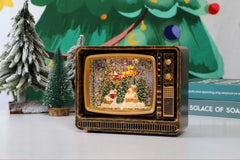 Felinar decorativ Craciun tip televizor retro cu scena fixa si efect de ninsoare, lumina calda, 18.5 cm