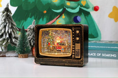 Felinar decorativ Craciun tip televizor retro cu scena fixa si efect de ninsoare, lumina calda, 18.5 cm