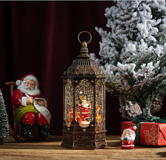 Felinar decorativ Craciun cu scena rotativa si efect de ninsoare, lumina calda, 23 cm