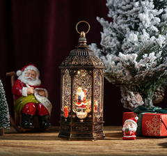 Felinar decorativ Craciun cu scena rotativa si efect de ninsoare, lumina calda, 23 cm