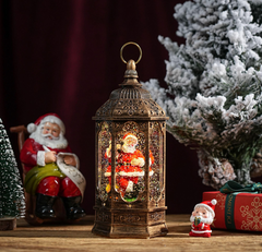 Felinar decorativ Craciun cu scena fixa si efect de ninsoare, lumina calda, 23 cm