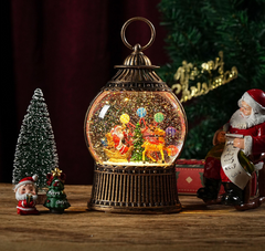 Felinar decorativ Craciun tip glob cu scena fixa si efect de ninsoare, lumina calda