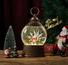 Felinar decorativ Craciun tip glob cu scena fixa si efect de ninsoare, lumina calda