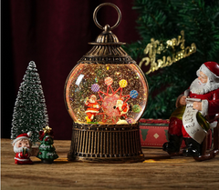 Felinar decorativ Craciun tip glob cu scena fixa si efect de ninsoare, lumina calda