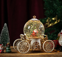 Felinar decorativ Craciun tip glob pe trasura, cu scena fixa si efect de ninsoare, lumina calda, 22 cm