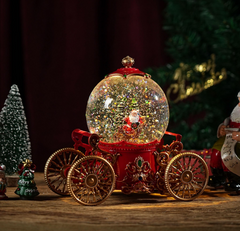 Felinar decorativ Craciun tip glob pe trasura, cu scena fixa si efect de ninsoare, lumina calda, 22 cm