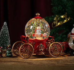 Felinar decorativ Craciun tip glob pe trasura, cu scena fixa si efect de ninsoare, lumina calda, 22 cm