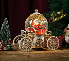 Felinar decorativ Craciun tip glob pe trasura, cu scena fixa si efect de ninsoare, lumina calda, 22 cm