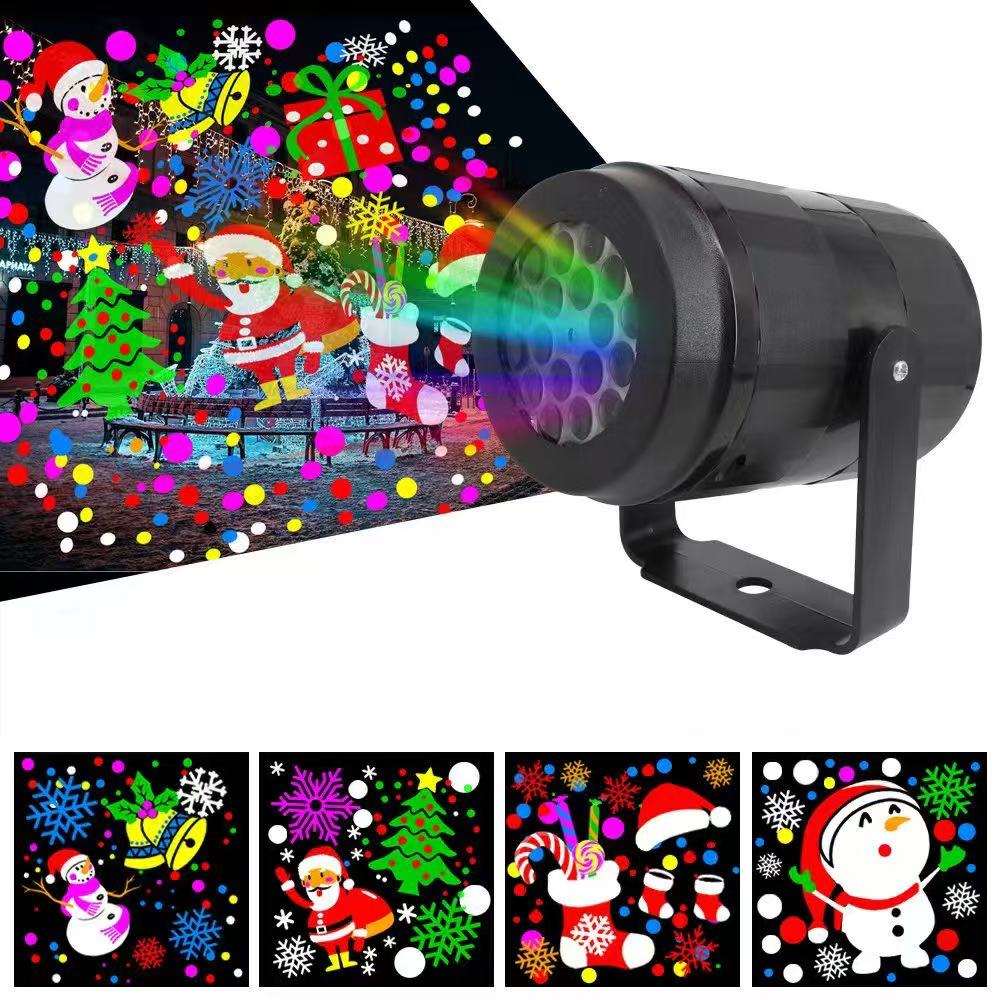 Proiector decorativ Craciun cu 16 figurine rotative, LED RGB 4W, USB, pentru interior